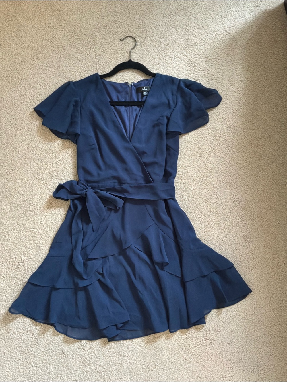 Lulu's Navy Wrap Ruffle Dress XS